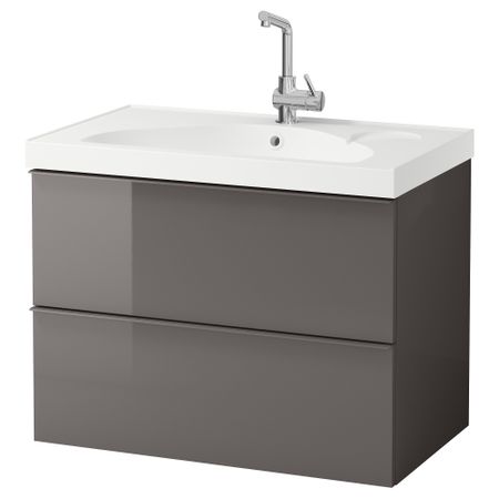 Шкаф для раковины с 2 ящиками ГОДМОРГОН / ЭДЕБОВИКЕН, серый