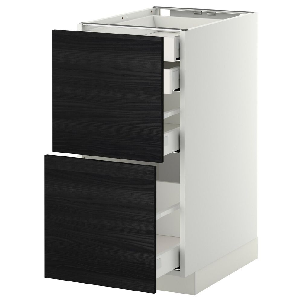 Напольный шкаф 2 фронтальные панели, 2 нижних, 1 средний, 1 высокий ящ, белый, Тингсрид черный 40x60 см IKEA МЕТОД / МАКСИМЕРА - фото 1