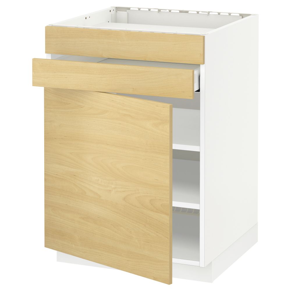 Напольный шкаф для варочной панели, доводчик, 2 фасада, 1 ящик МЕТОД / МАКСИМЕРА, белый, Тингсрид береза (60x60 см) - схема-чертеж с размерами