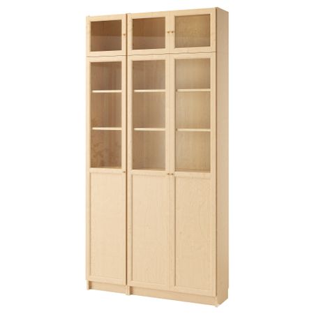 Стеллаж, 120x30x237 см, березовый шпон, стекло IKEA BILLY БИЛЛИ, OXBERG ОКСБЕРГ 292.177.30