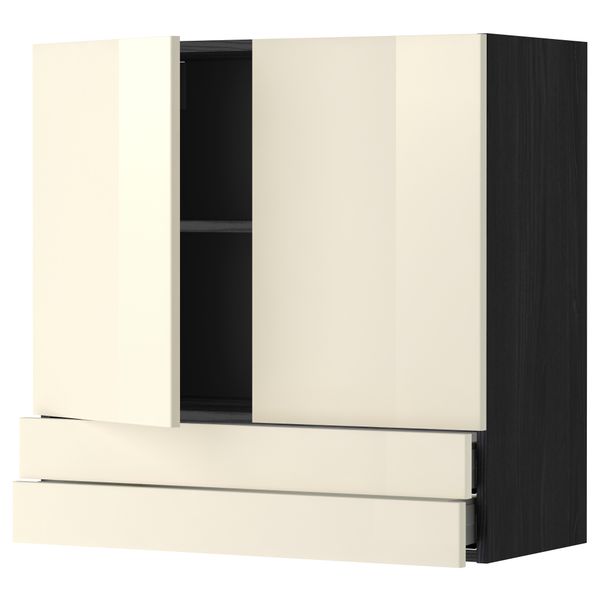 Навесной шкаф, 2 дверцы, 2 ящика МЕТОД / МАКСИМЕРА, черный, Рингульт кремовый - фото 1
