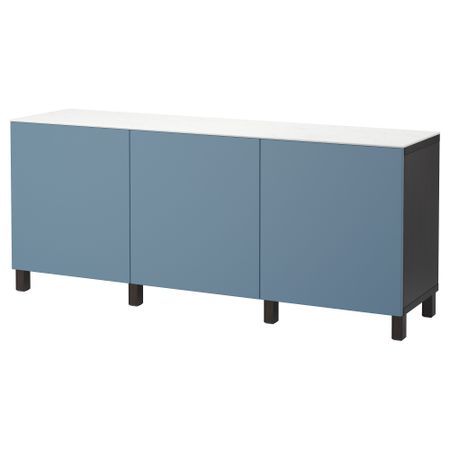 Комбинация для хранения с дверцами БЕСТО, черно-коричневый, Вальвикен темно-синий (180x42x74 см)