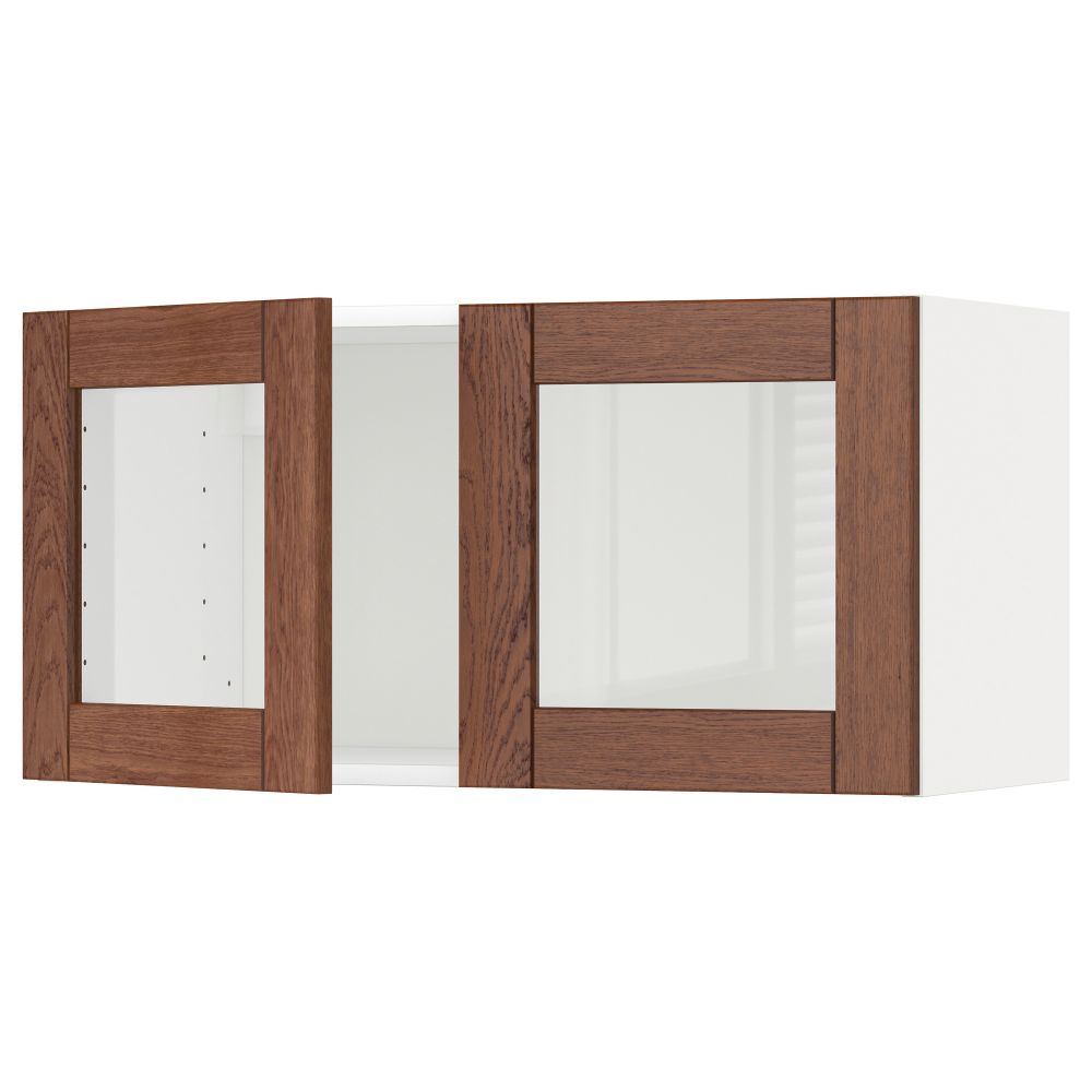 Навесной шкаф с 2 стеклянная дверями МЕТОД, белый, Филипстад коричневый (80x40 см) - схема-чертеж с размерами