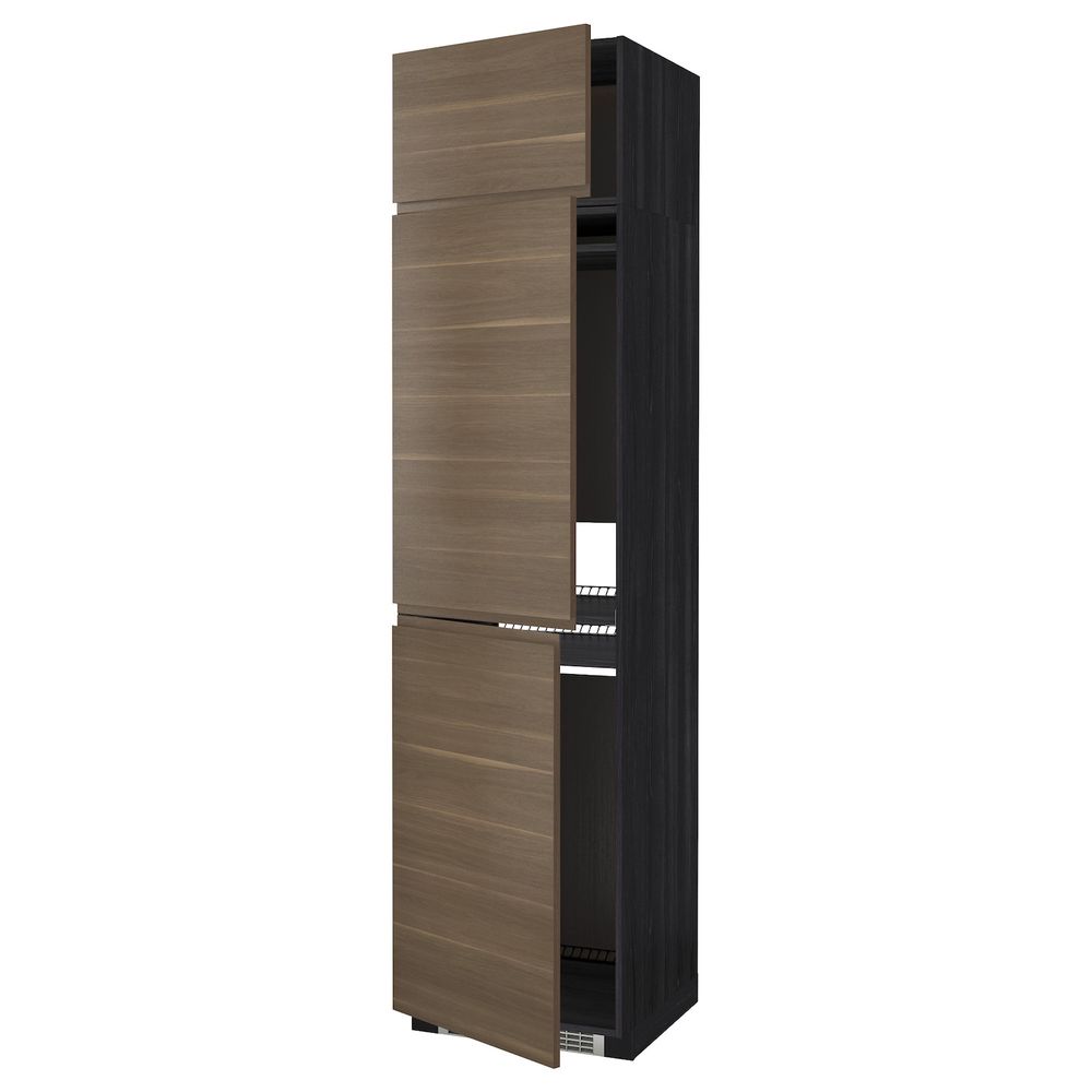 Высокий шкаф для холодильника или морозильника, с 3 дверями, черный/Воксторп грецкий орех 60x60x240 см IKEA МЕТОД 992.248.12 - схема-чертеж с размерами