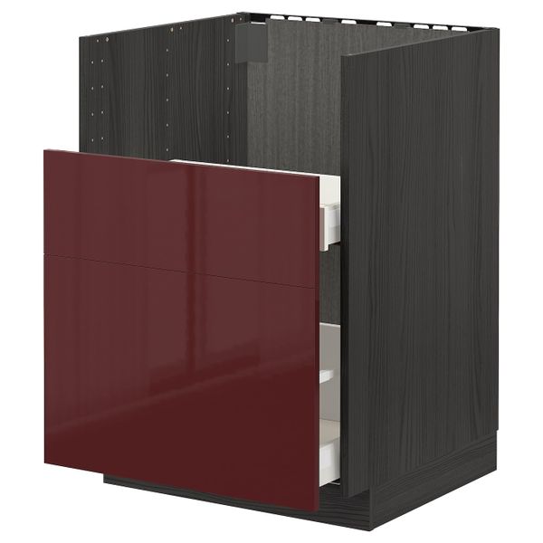 Шкаф под мойку БРЕДШЁН/2фасада/2ящика, черный Калларп/глянцевый темный красно-коричневый 60x60 см IKEA МЕТОД / МАКСИМЕРА - схема-чертеж с размерами