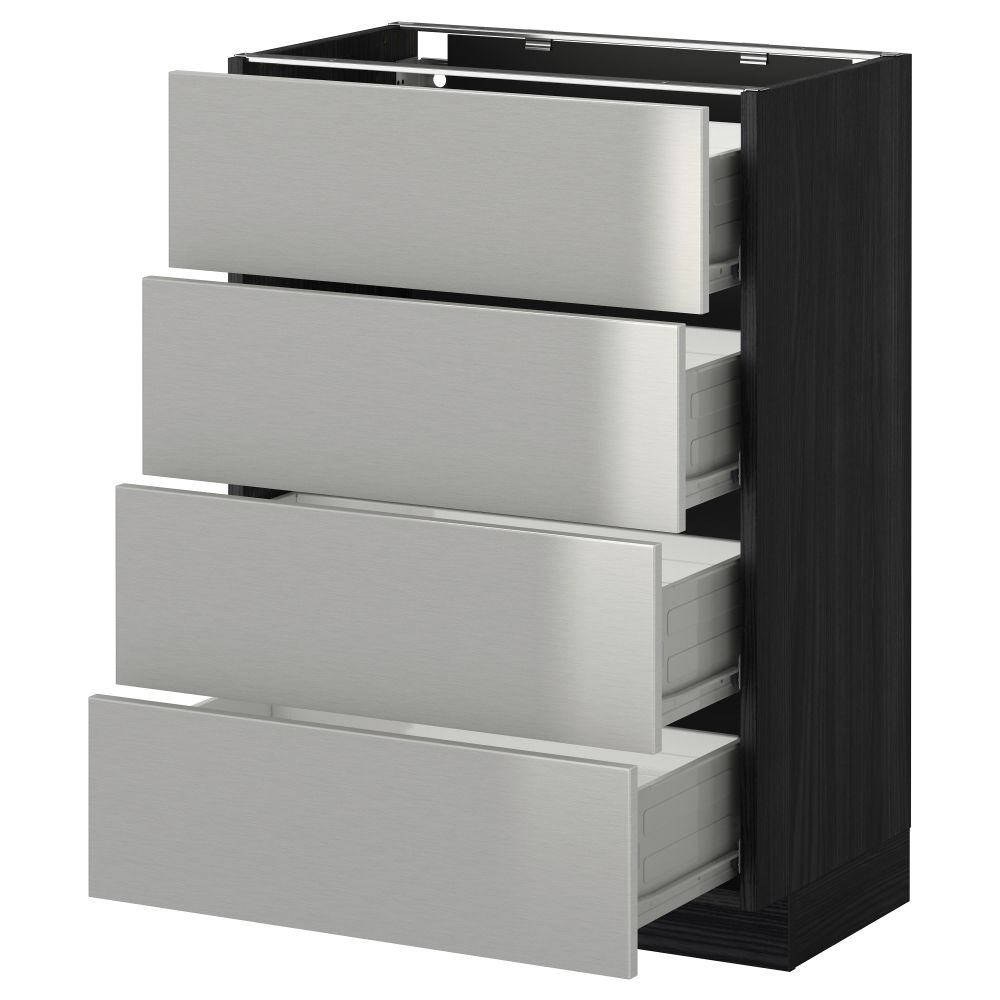 Напольный шкаф 4 фронтальных панели, 4 ящика МЕТОД / ФОРВАРА, черный, Гревста нержавеющ сталь - схема-чертеж с размерами