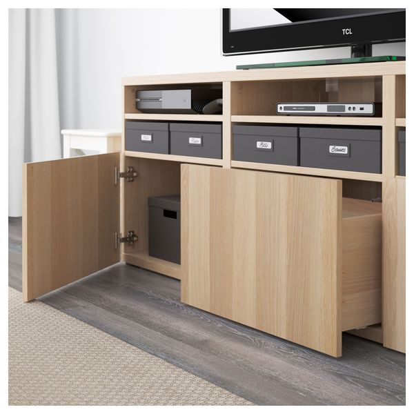 Шкаф для ТВ, комбинированный, стекляные дверцы БЕСТО, Лаппвикен, Синдвик под беленый дуб, прозрачное стелко (180x40x192 см) - фото 3