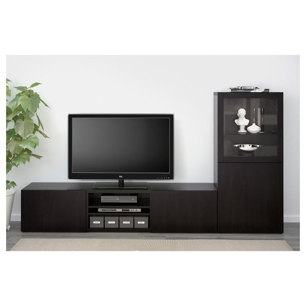 Шкаф для ТВ, комбинированный, стекляные дверцы, Лаппвикен, Синдвик черно-коричневый прозрачное стекло, 240x40x128 см IKEA БЕСТО - фото 3