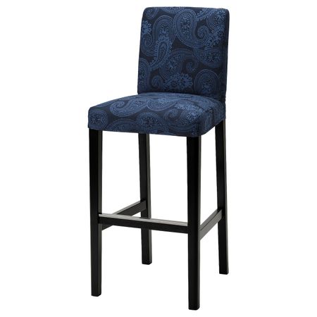 Стул барный, черный/Квильсфорс темно-синий/синий 75 см IKEA BERGMUND БЕРГМУНД 694.187.17