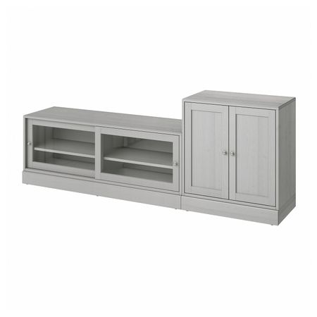 Шкаф для ТВ, комбинация, серый 241x47x89 см IKEA HAVSTA ХАВСТА 593.861.80