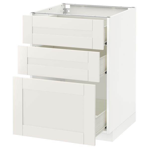 Напольный шкаф с 3 ящиками МЕТОД / ФОРВАРА, белый, Сэведаль белый - схема-чертеж с размерами