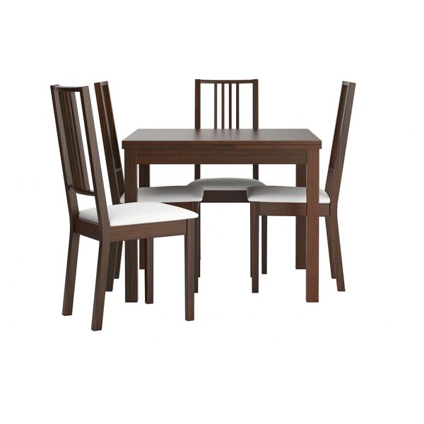 Стол и 4 стула БЬЮРСТА / БЁРЬЕ, коричневый, Гобо белый (90 см) - фото 1