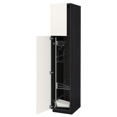 Высокий шкаф с отделением для аксессуаров, для уборки МЕТОД, черный, Веддинге белый