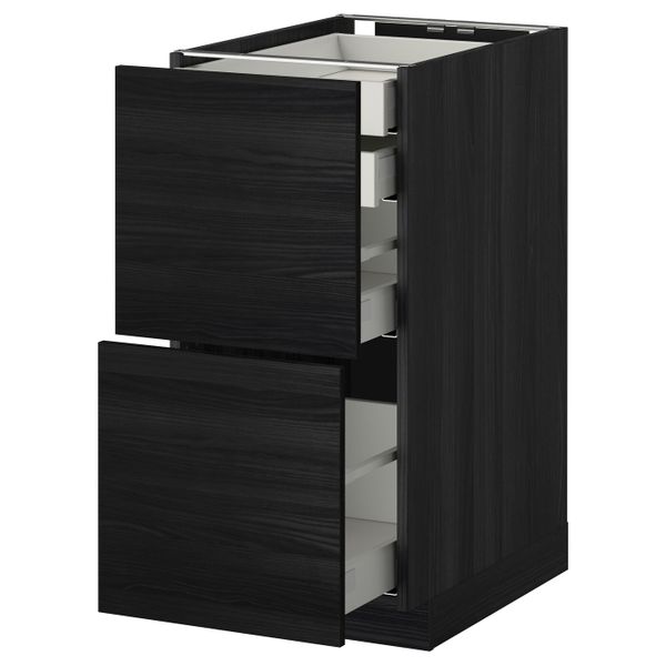 Напольный шкаф 2 фронтальные панели, 2 нижних, 1 средний, 1 высокий ящ, черный, Тингсрид черный 40x60 см IKEA МЕТОД / МАКСИМЕРА - фото 1