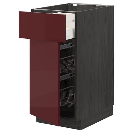 Напольный шкаф с проволочной корзиной/ящ/дверью, черный Калларп/глянцевый темный красно-коричневый 40x60 см IKEA МЕТОД /