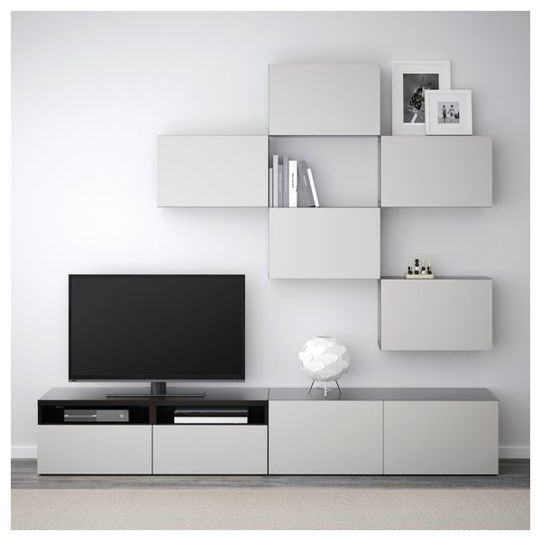 Шкаф для ТВ, комбинация БЕСТО, черно-коричневый, Лаппвикен светло-серый (240x20/40x204 см) - фото 2