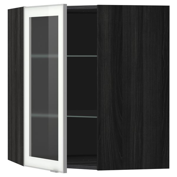 Угловой навесной шкаф с полками, стекляными дверцами МЕТОД, черный, Ютис матовое стекло - схема-чертеж с размерами