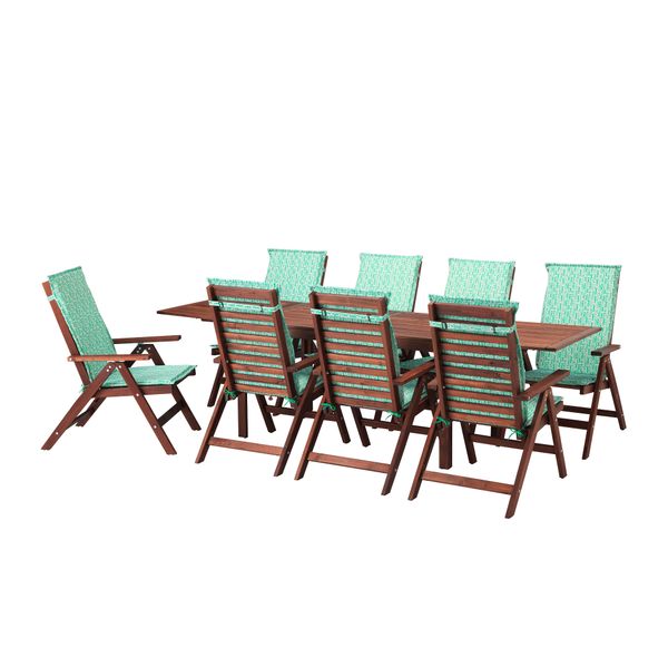 Стол + 8 кресел для сада ЭПЛАРО, коричневая морилка, Нэстон зеленый - фото 1