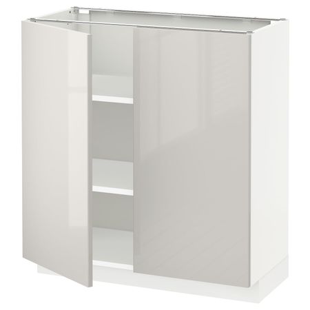 Напольный шкаф с полками/2дверцами, белый/Рингульт светло-серый 80x37 см IKEA METOD МЕТОД 594.458.20