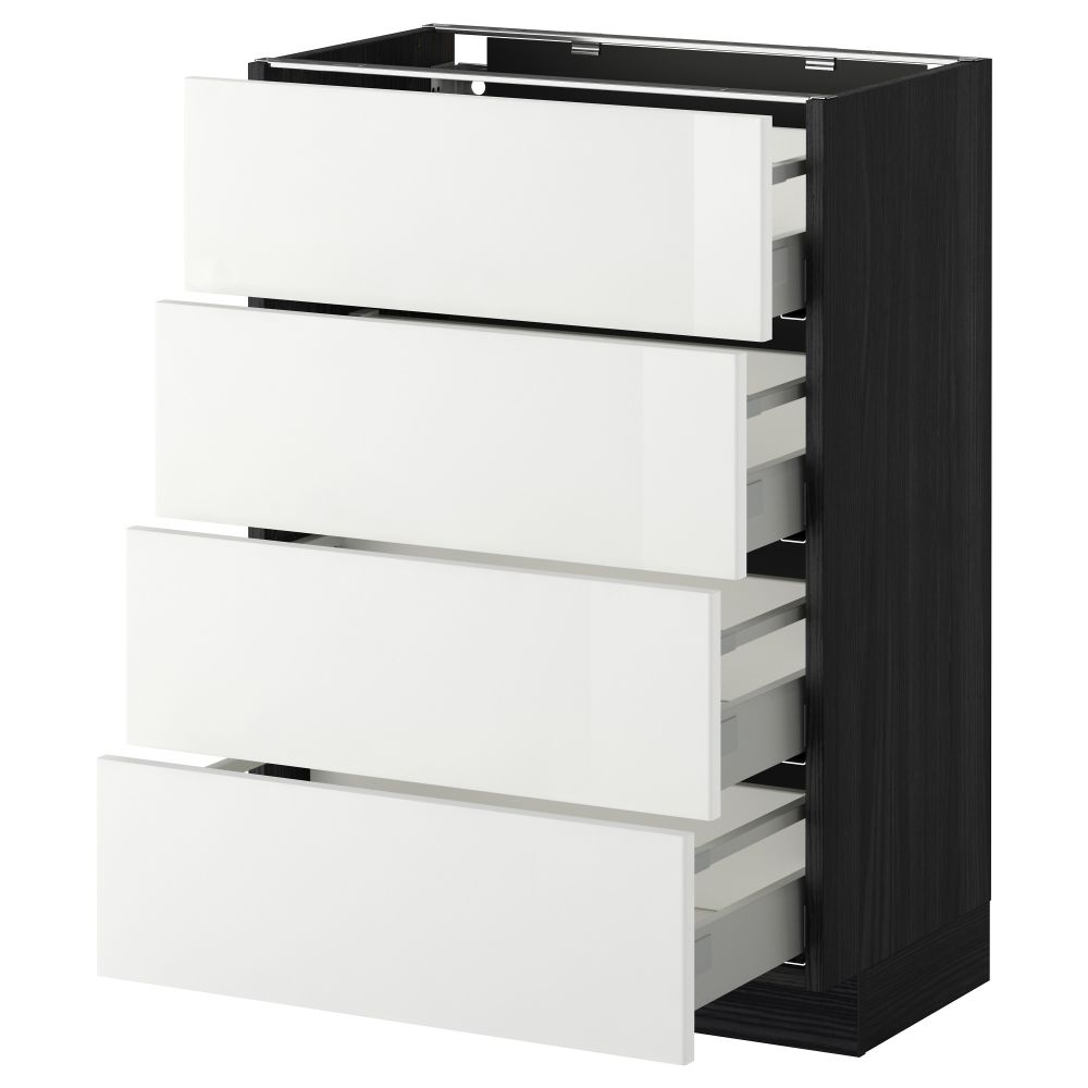 Напольный шкаф 4 фронтальных панели, 4 ящика МЕТОД / МАКСИМЕРА, черный, Рингульт белый - схема-чертеж с размерами