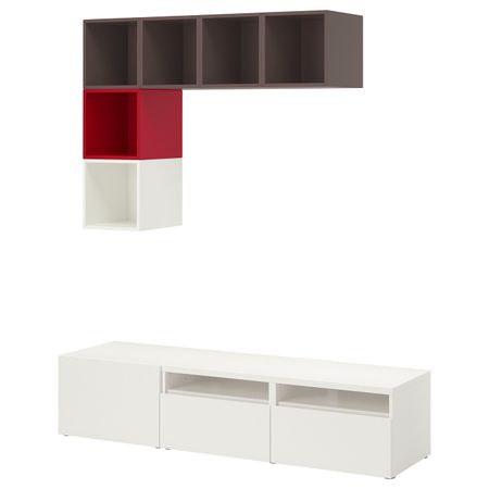 Комбинация для ТВ, белый, темно-серый/красный 180x42x170 см IKEA БЕСТО / ЭКЕТ 092.867.48