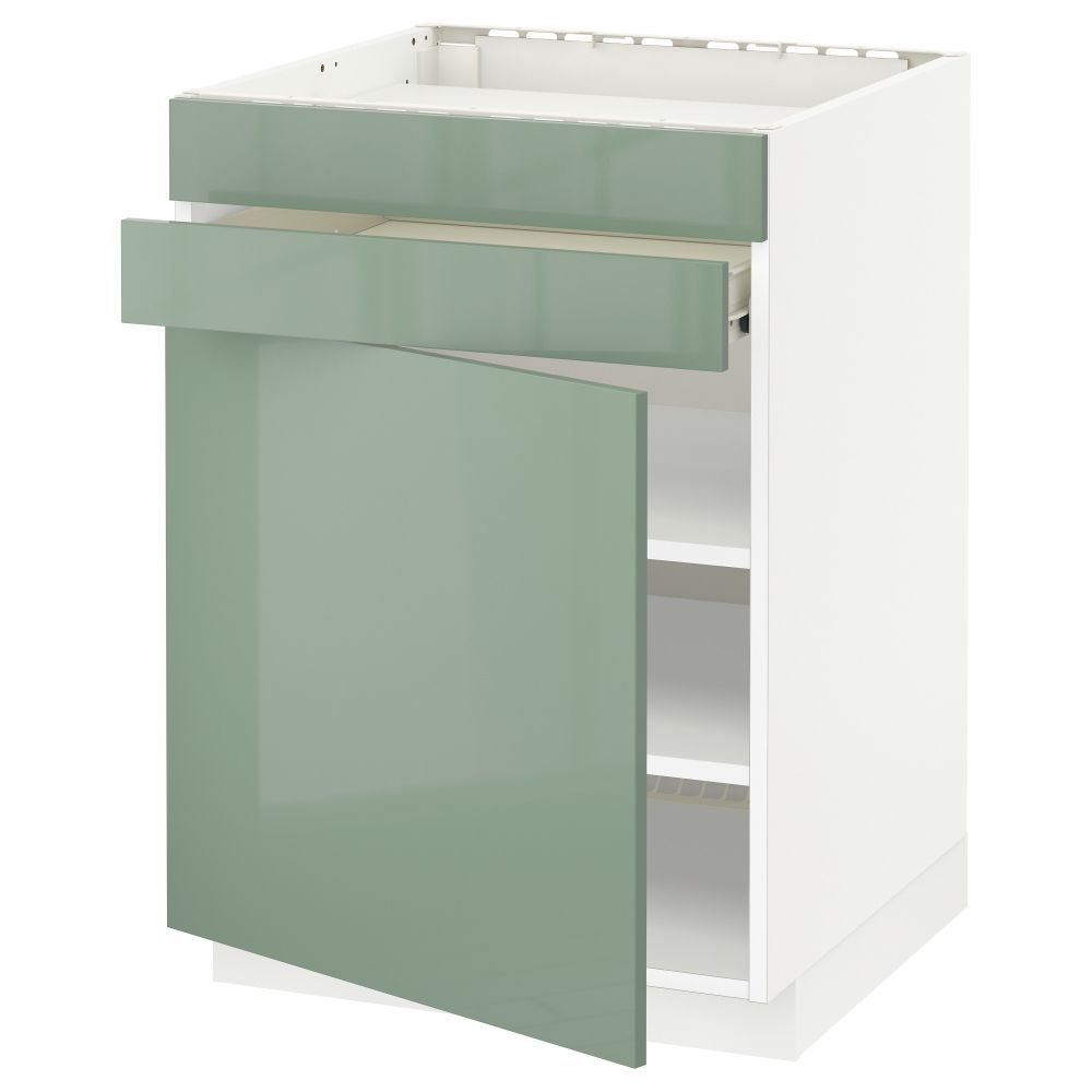 Напольный шкаф для варочной панели, доводчик, 2 фасада, 1 ящик МЕТОД / ФОРВАРА, белый, Калларп светло-зеленый (60x60 см) - фото 1