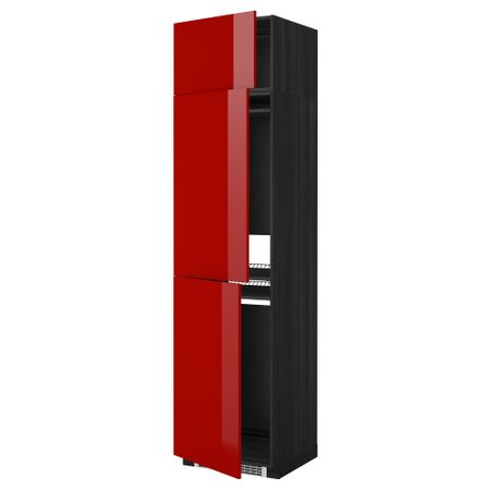 Высокий шкаф для холодильника или морозильника, с 3 дверями МЕТОД, черный, Рингульт красный (60x60x240 см)