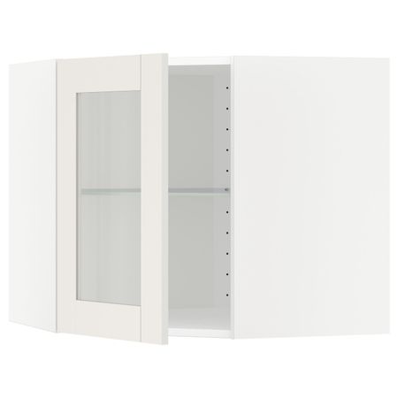 Угловой навесной шкаф с полками, стекляными дв, белый/Сэведаль белый 68x60 см IKEA METOD МЕТОД 392.230.52