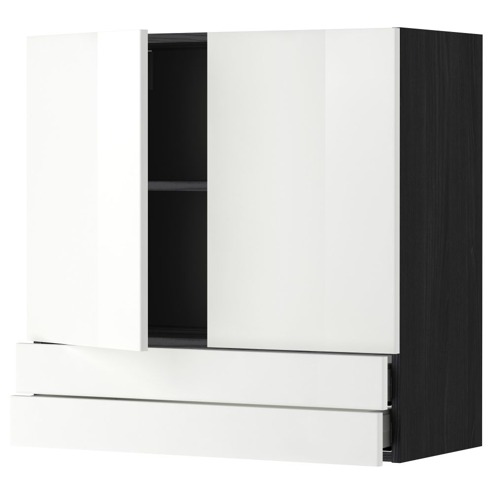 Навесной шкаф, 2 дверцы, 2 ящика МЕТОД / МАКСИМЕРА, черный, Рингульт белый - фото 1