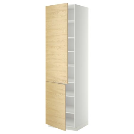 Высокий шкаф с полками, 2 дверцы МЕТОД, белый, Тингсрид береза