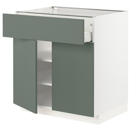 Напольный шкаф + ящик/2дверцы, белый/Бодарп серо-зеленый 80x60 см IKEA METOD МЕТОД / MAXIMERA МАКСИМЕРА 293.178.43