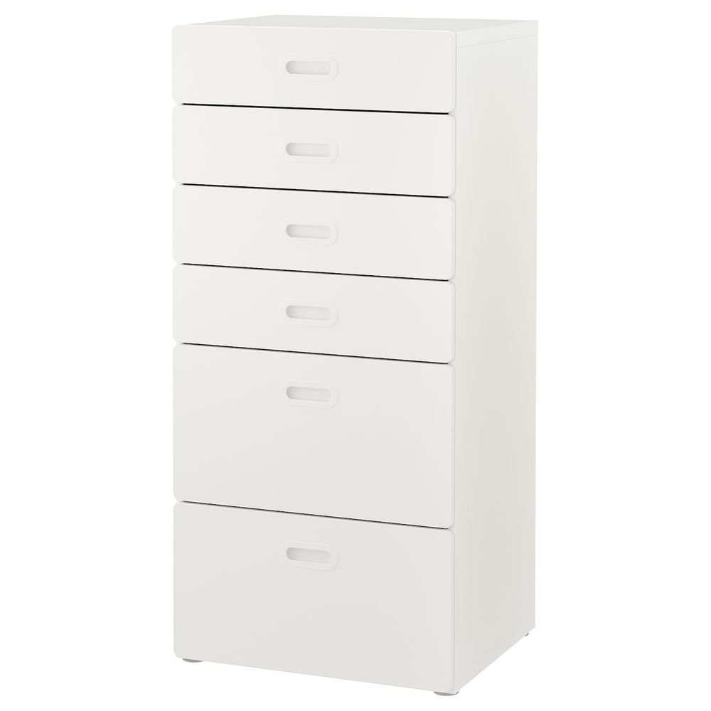 Комод с 6 ящиками, белый/белый 60x50x128 см IKEA STUVA СТУВА / FRITIDS ФРИТИДС 292.527.14 - фото 1