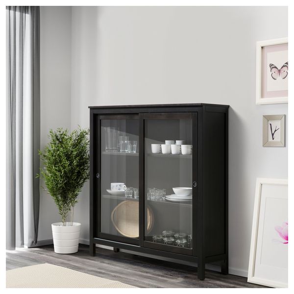 Шкаф-витрина ХЕМНЭС, черно-коричневый (120x130 см) - фото 2