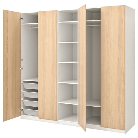 Гардероб, белый, Репвог дубовый шпон, беленый 250x60x236 см IKEA ПАКС 993.000.85