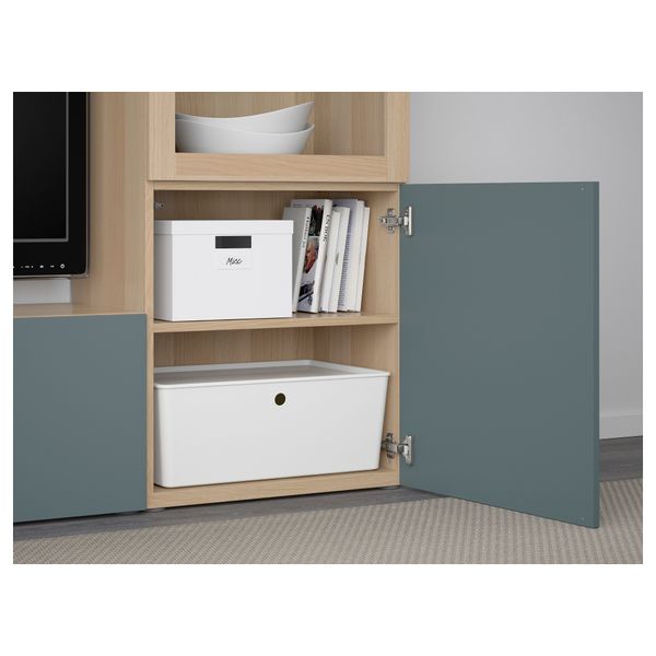 Шкаф для ТВ, комбинированный, стекляные дверцы БЕСТО, под беленый дуб, Вальвикен серо-бирюзовый, прозрачное стекло (240x40x128 - фото 4