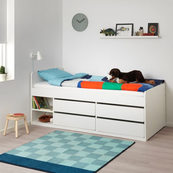 Каркас кровать, отделение для хранения + реечное дн, белый 90x200 см IKEA SLÄKT СЛЭКТ 592.919.69 - фото 7