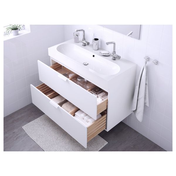 Шкаф для раковины с 2 ящиками ГОДМОРГОН / БРОВИКЕН, белый (100x49x68 см) - фото 3