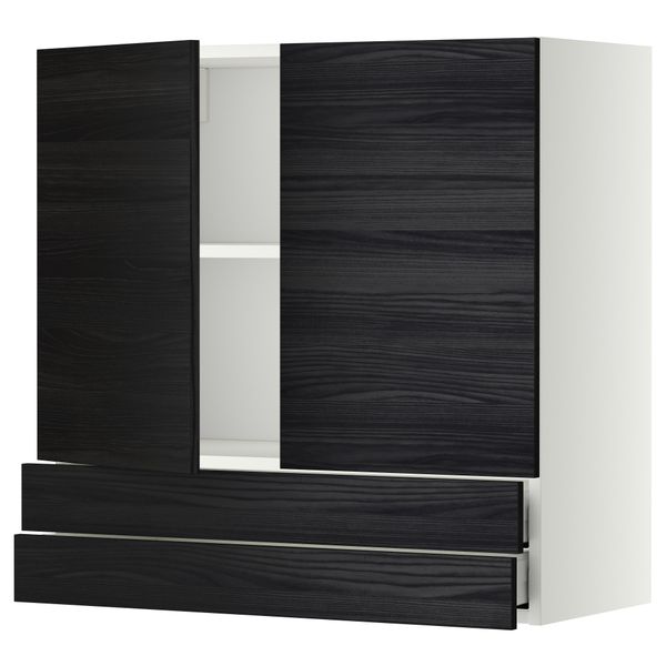 Навесной шкаф, 2 дверцы, 2 ящика МЕТОД / МАКСИМЕРА, белый, Тингсрид черный - фото 1