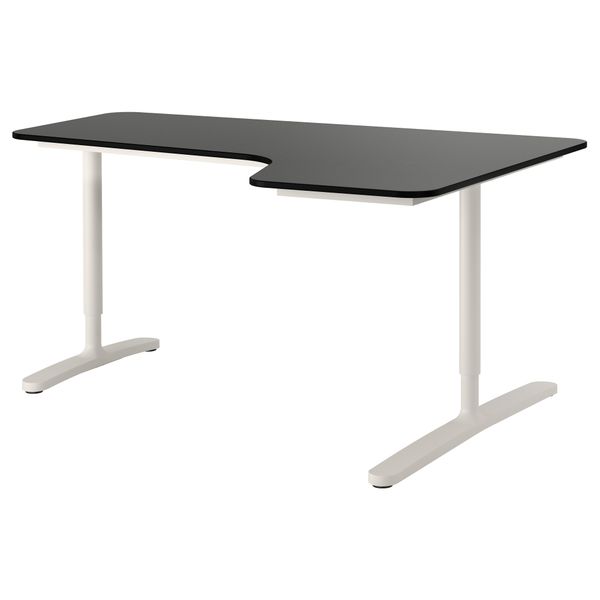 Угловой письменный стол правосторонний БЕКАНТ, черно-коричневый, белый (160x110 см) - фото 1