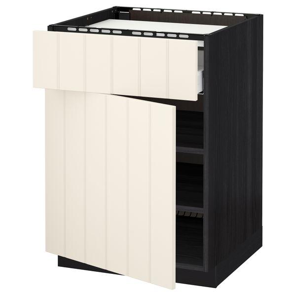 Напольный шкаф для варочной панели, ящик, полка, дверцы МЕТОД / МАКСИМЕРА, черный, Хитарп белый с оттенком (60x60 см) - схема-чертеж с размерами