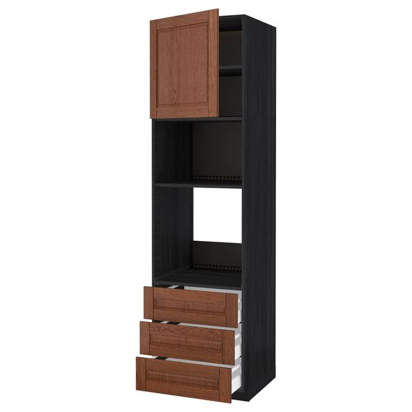 Высокий шкаф для духовки/СВЧ дверца, 3 ящика МЕТОД / МАКСИМЕРА, черный, Филипстад коричневый - схема-чертеж с размерами