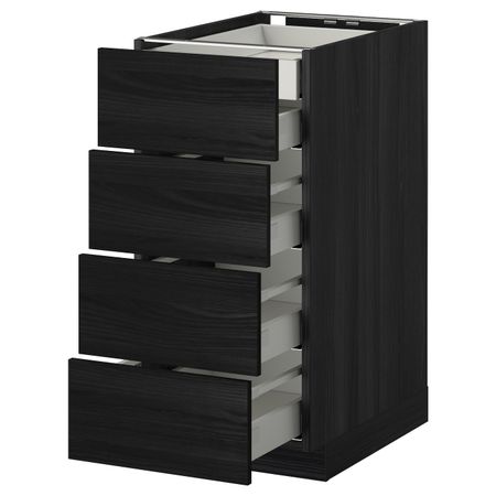 Напольный шкаф 4 фронтальных, 2 низких, 3 средних ящ, черный, Тингсрид черный 40x60 см IKEA МЕТОД / МАКСИМЕРА 592.343.37