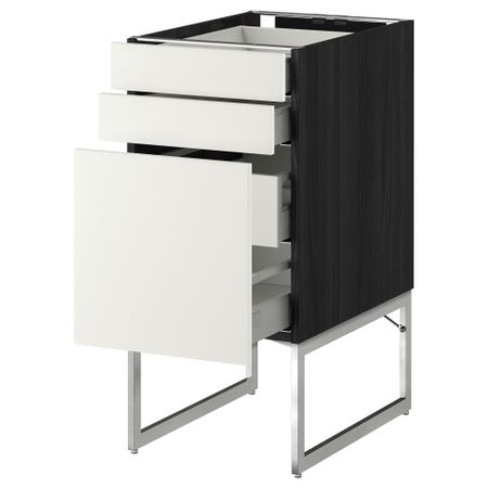 Напольный шкаф 3 фронтальных панели, 2 нижних, 2 средних ящика МЕТОД / МАКСИМЕРА, черный, Хэггеби белый
