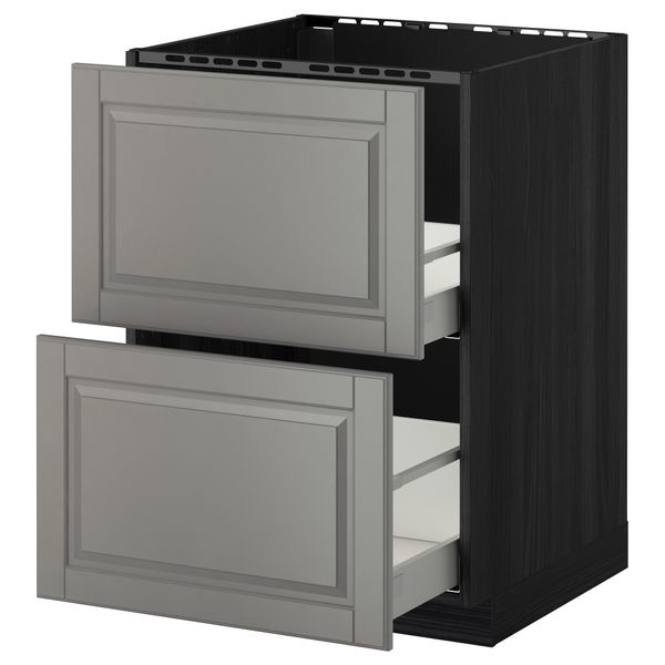 Напольный шкаф под мойку + 2 фронтальных панели, 2 ящика МЕТОД / МАКСИМЕРА, черный, Будбин серый - схема-чертеж с размерами