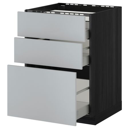 Напольный шкаф, 3 фронтальных панели, 3 ящика МЕТОД / МАКСИМЕРА, черный, Веддинге серый