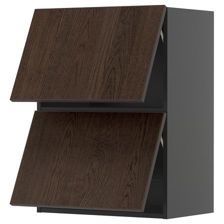 METOD Навесной шкаф/2 дверцы, горизонтал - черно-серый/Sinarp коричневый 60x80 см