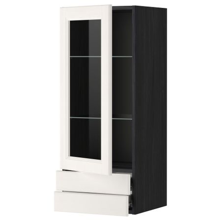 Навесной шкаф, стеклянная дверца, 2 ящика МЕТОД / ФОРВАРА, черный, Лаксарби белый