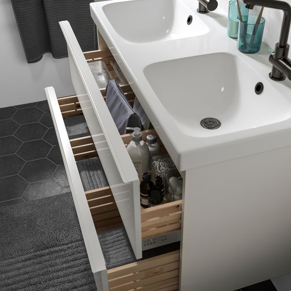 Шкаф для раковины с 2 ящ, глянцевый белый/ЛУНДШЭР смеситель 103x49x64 см IKEA GODMORGON ГОДМОРГОН / ODENSVIK ОДЕНСВИК 994.244.39 - фото 3