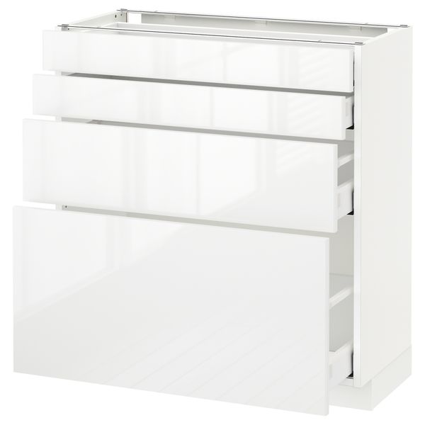 Напольный шкаф 4 фронтальных панели, 4 ящика МЕТОД / МАКСИМЕРА, белый, Рингульт белый - схема-чертеж с размерами