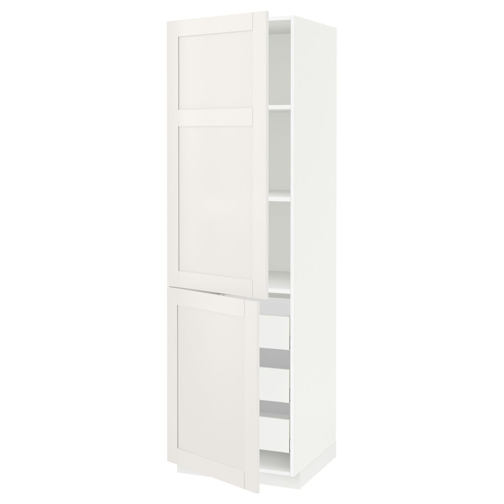 Высокий шкаф + полки, 3 ящика, 2 дверцы МЕТОД / МАКСИМЕРА, белый, Сэведаль белый - схема-чертеж с размерами